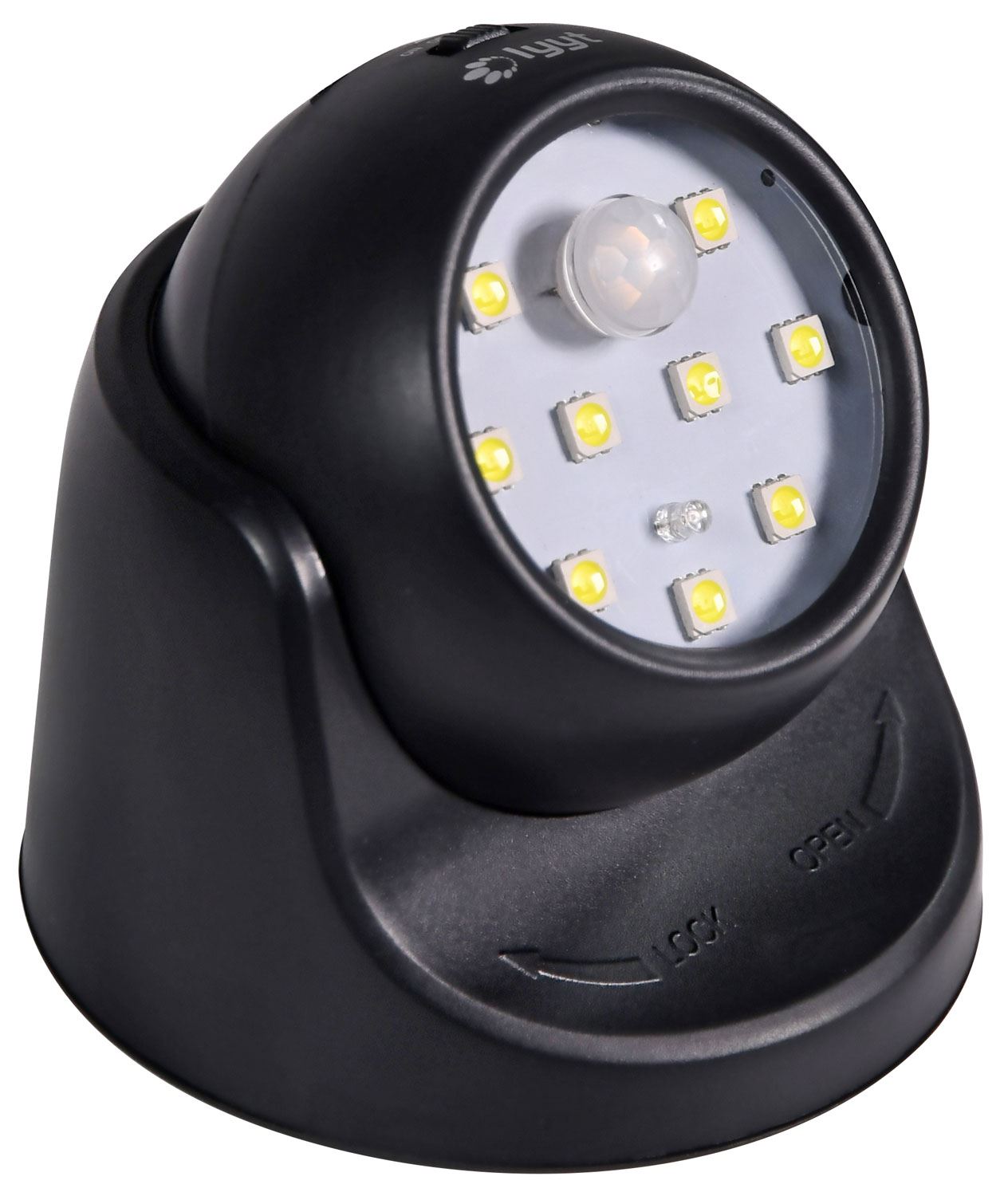 Lyyt Wireless LED Motion Sensor Light, Outdoor PIR Floodlight, Removeable Head, 360° Rotation, Battery Powered - Black