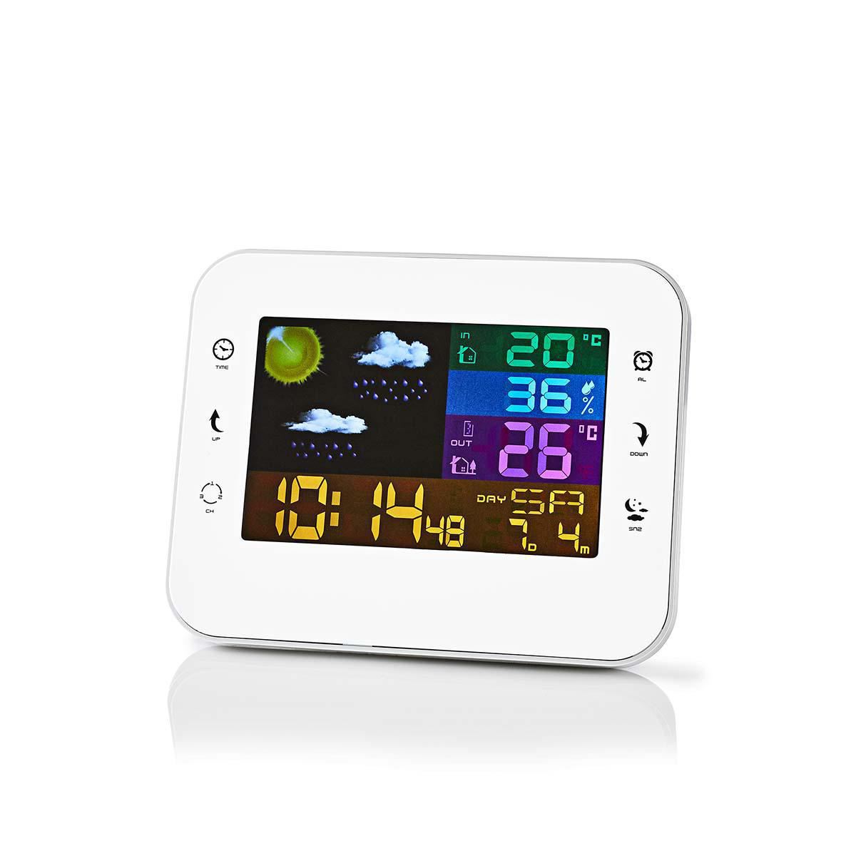 Nedis Weather Station | Indoor & Outdoor | Including wireless weather sensor | Weather forecast | Time display | Colour LCD Display | Alarm clock function