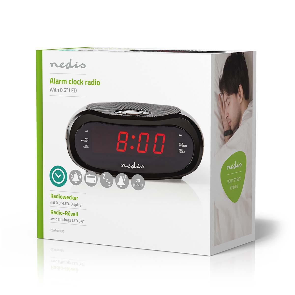 Nedis Digital Alarm Clock Radio | LED | AM / FM | Snooze function | Sleep timer | 2 Alarms | Black