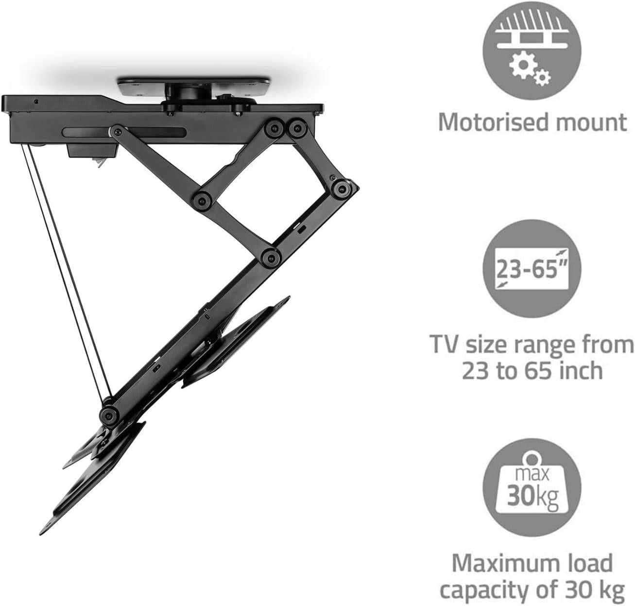 Nedis Smart Motorised TV Ceiling Mount Bracket for 23-65" Screen Max 30kg Adjustable Tilt and Swivel with Remote Control