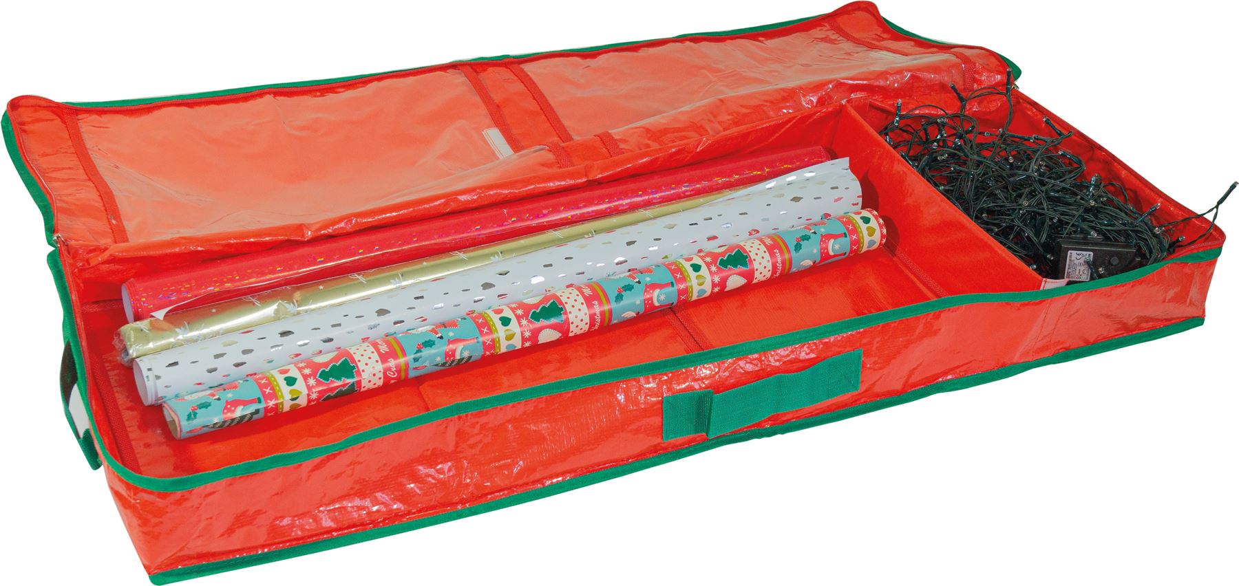 Christmas Wrapping Paper and Decoration Storage Bag with Zip and Carry Handle - Red