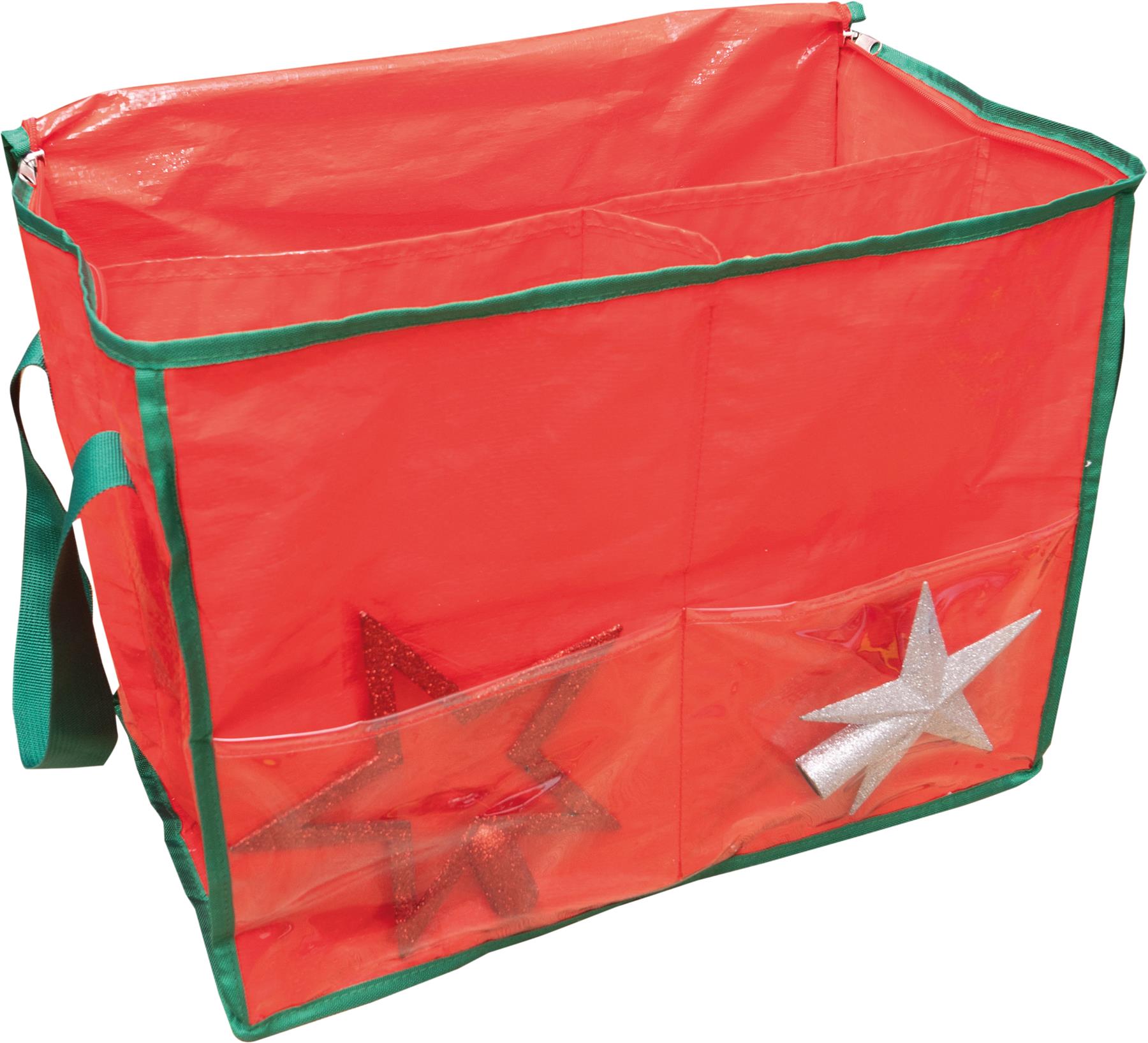 Christmas Storage Bag with Side Pocket and 3 Sections for Xmas Decorations - Red