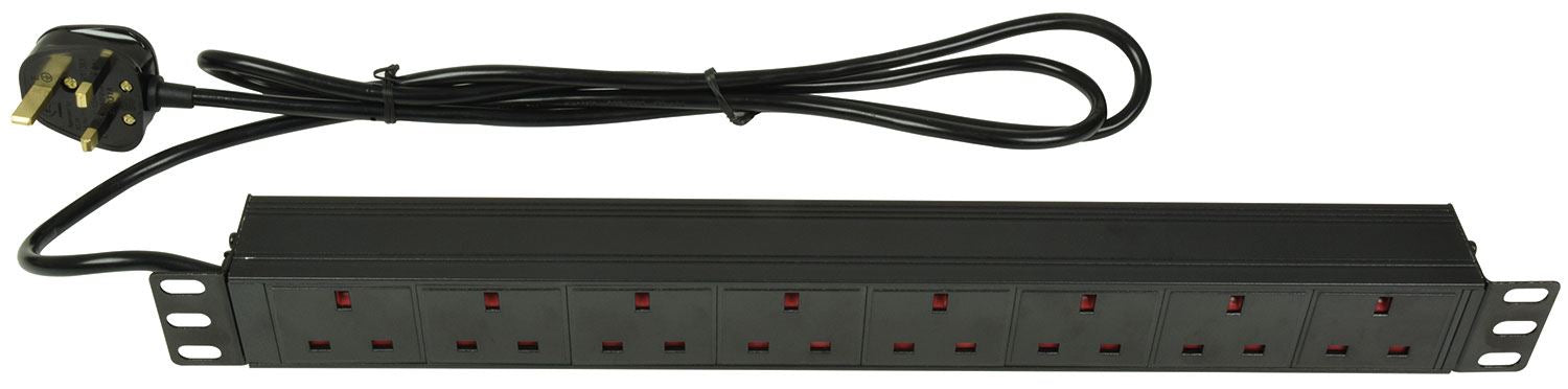 Mercury 8-Way Horizontal 13A Switched PDU 19-Inch 1U Standardised Power Distribution Unit 1.8m