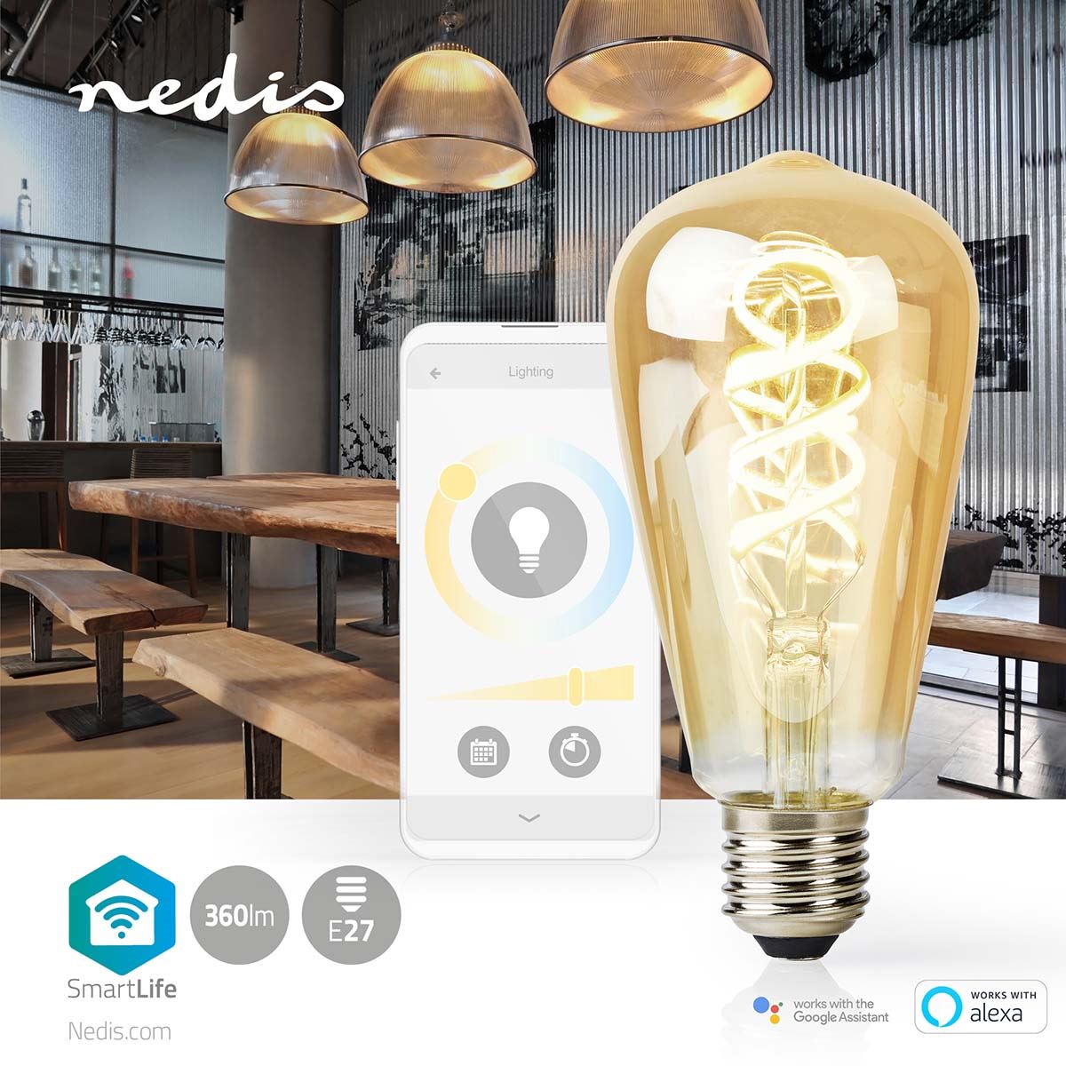 Nedis SmartLife LED Filament Bulb | E27 | 360 lm | 4.9 W | Warm to Cool White | 1800 - 6500 K | Glass | Android™ / IOS | ST64 | 1 pcs