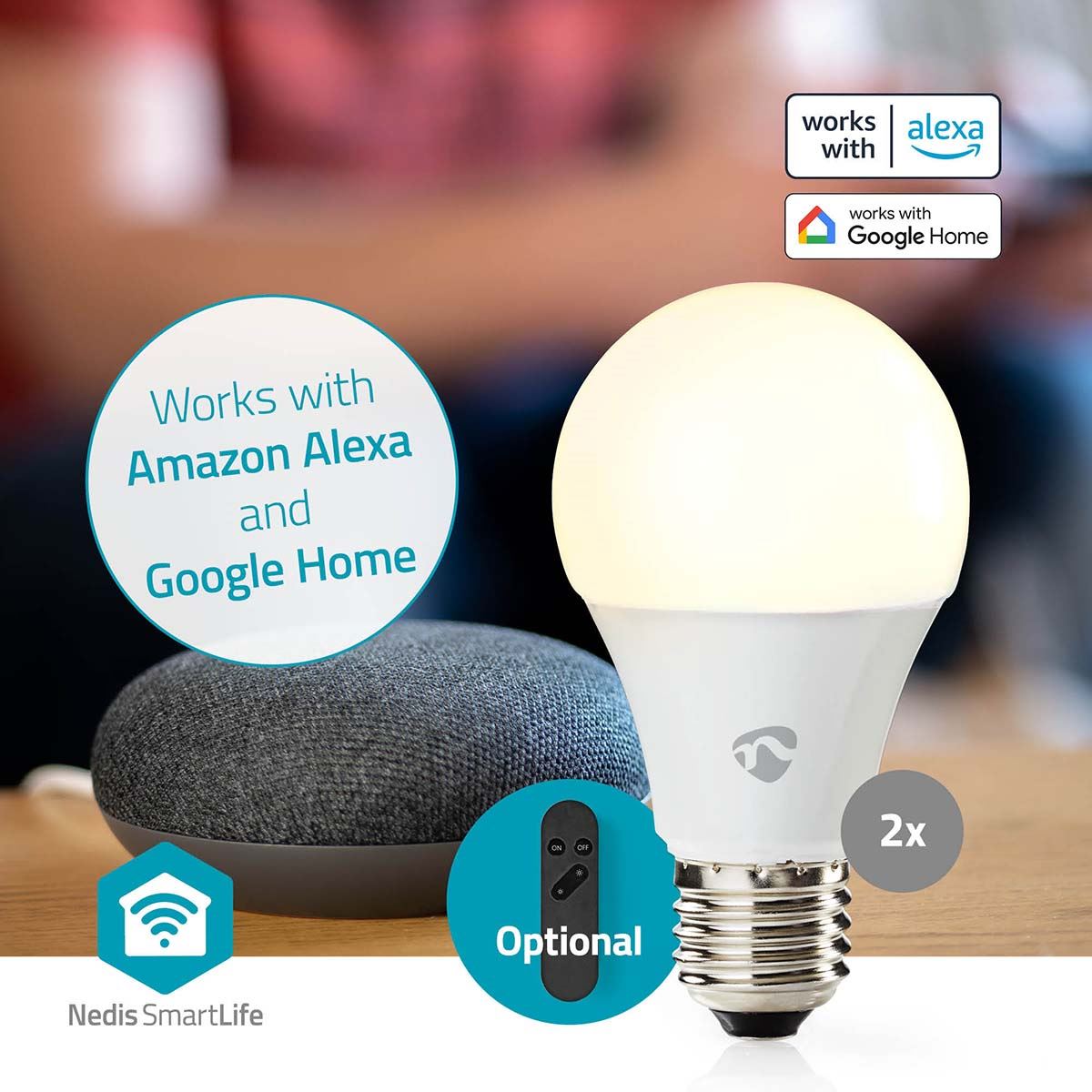 Nedis SmartLife Full Colour LED Bulb | E27 | 806 lm | 9 W | RGB / Warm to Cool White | 2700 - 6500 K | Android™ / IOS | Bulb | 2 pcs