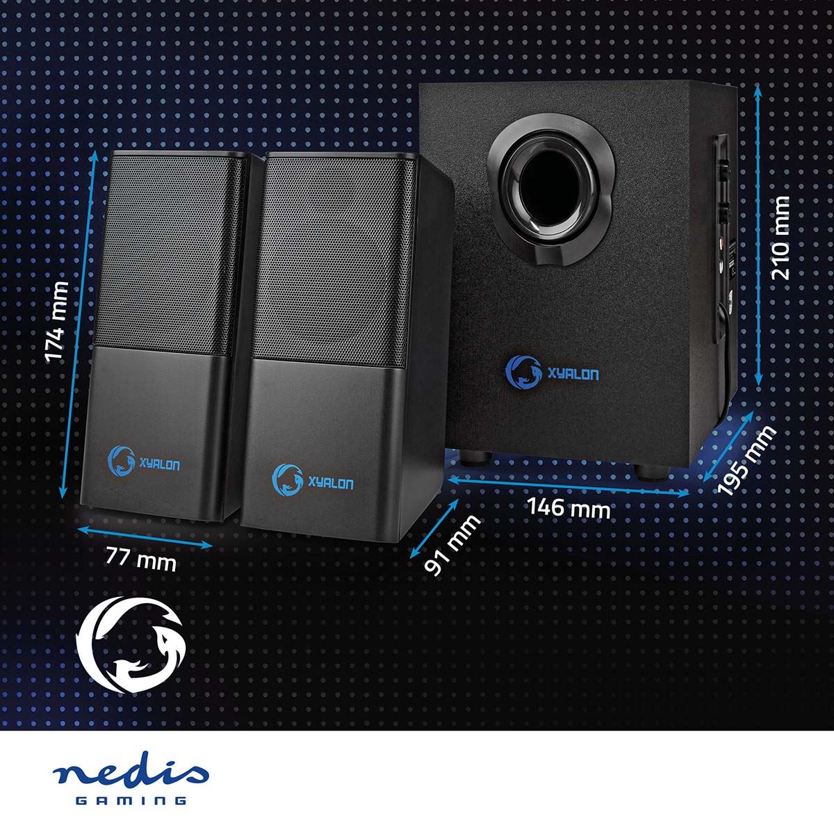 Nedis Gaming Speaker | Speaker channels: 2.1 | USB Powered | 3.5 mm Male | 30 W | Without Lighting | Volume control