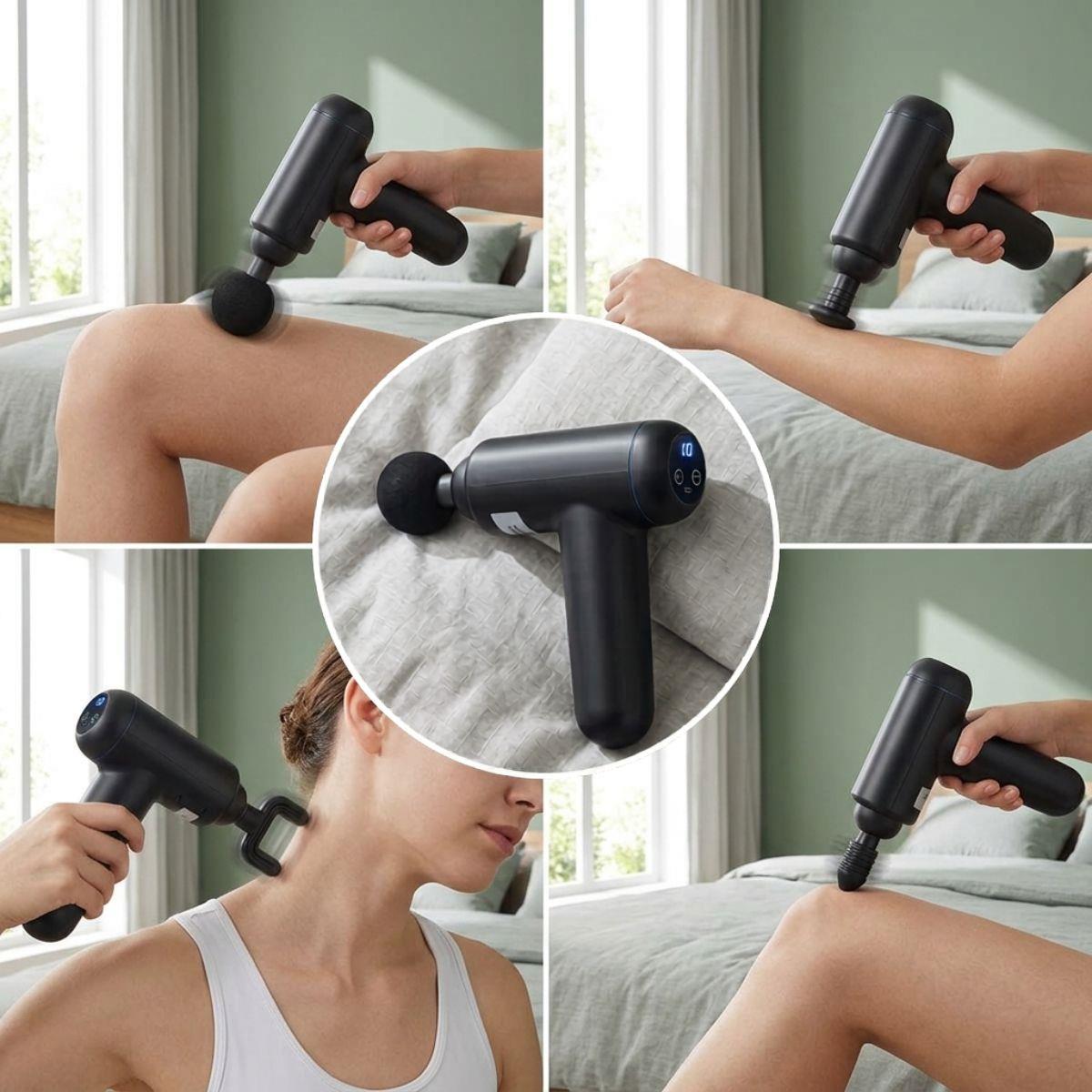 MELISSA Massage Gun, LED,  32-Speed with 4 Attachments, Brushless Motor for Muscle Recovery & Relaxation, Triangular Handle, Rechargeable - Black