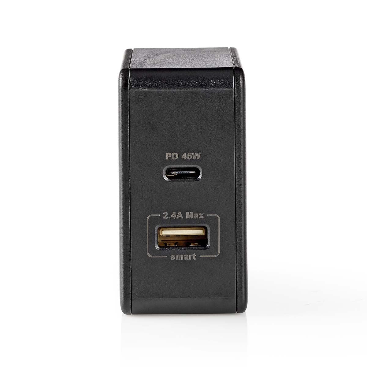 Nedis EU Euro Travel Wall Charger | 57 W | PD3.0 45W | Quick charge feature | 2.25 / 2.4 / 3.0 A | Number of outputs: 2 | USB-A / USB-C™ | No Cable Included | Automatic Voltage Selection | Black