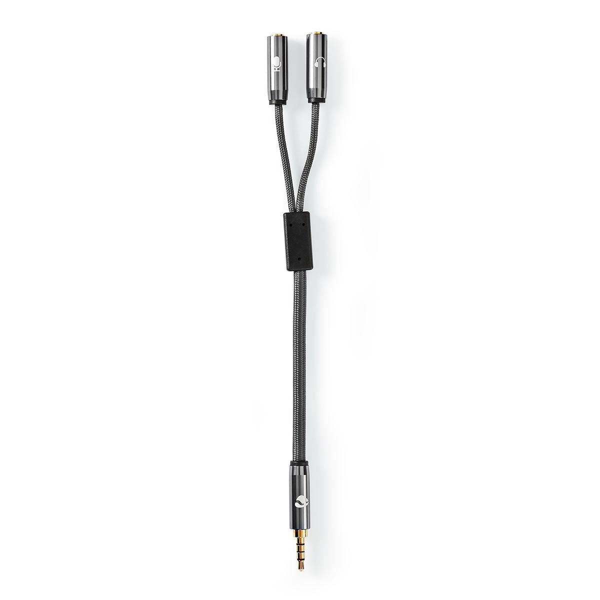 Nedis Stereo Audio Cable | 3.5 mm Male | 2x 3.5 mm Female | Gold Plated | 0.20 m | Round | Grey / Gun Metal Grey | Cover Window Box