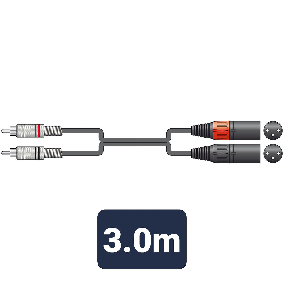 Citronic 3m Classic Audio Lead 2 x RCA Male Plugs - 2 x XLR Male