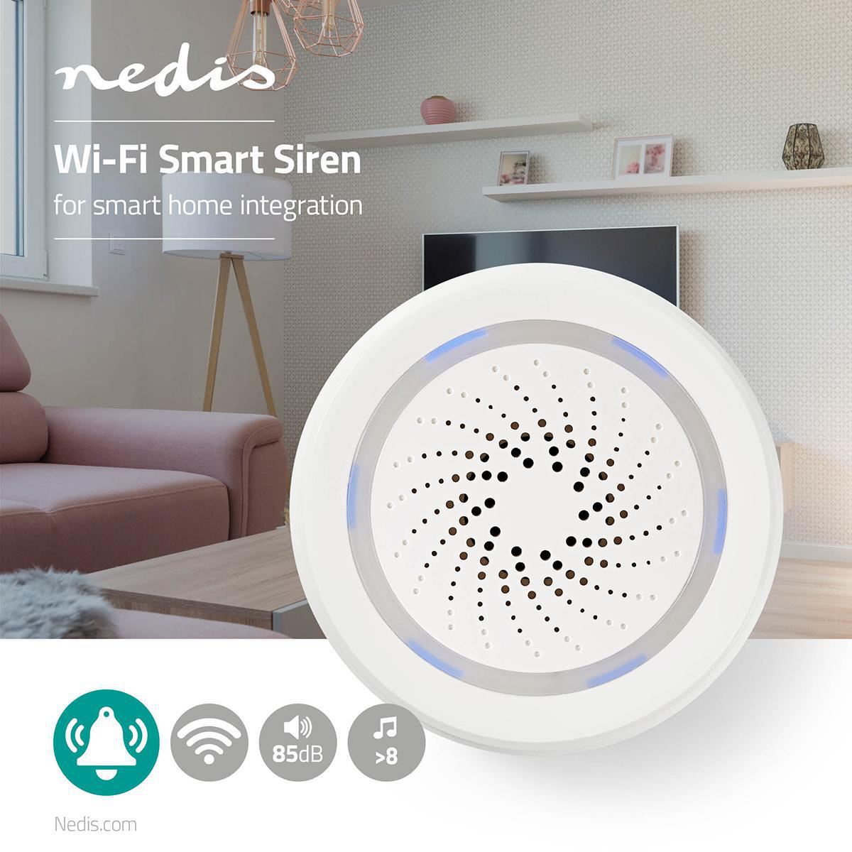 Nedis SmartLife Wi-Fi Siren for Alarm or Chime, 85 dB, Voice Control via Alexa or Google Home