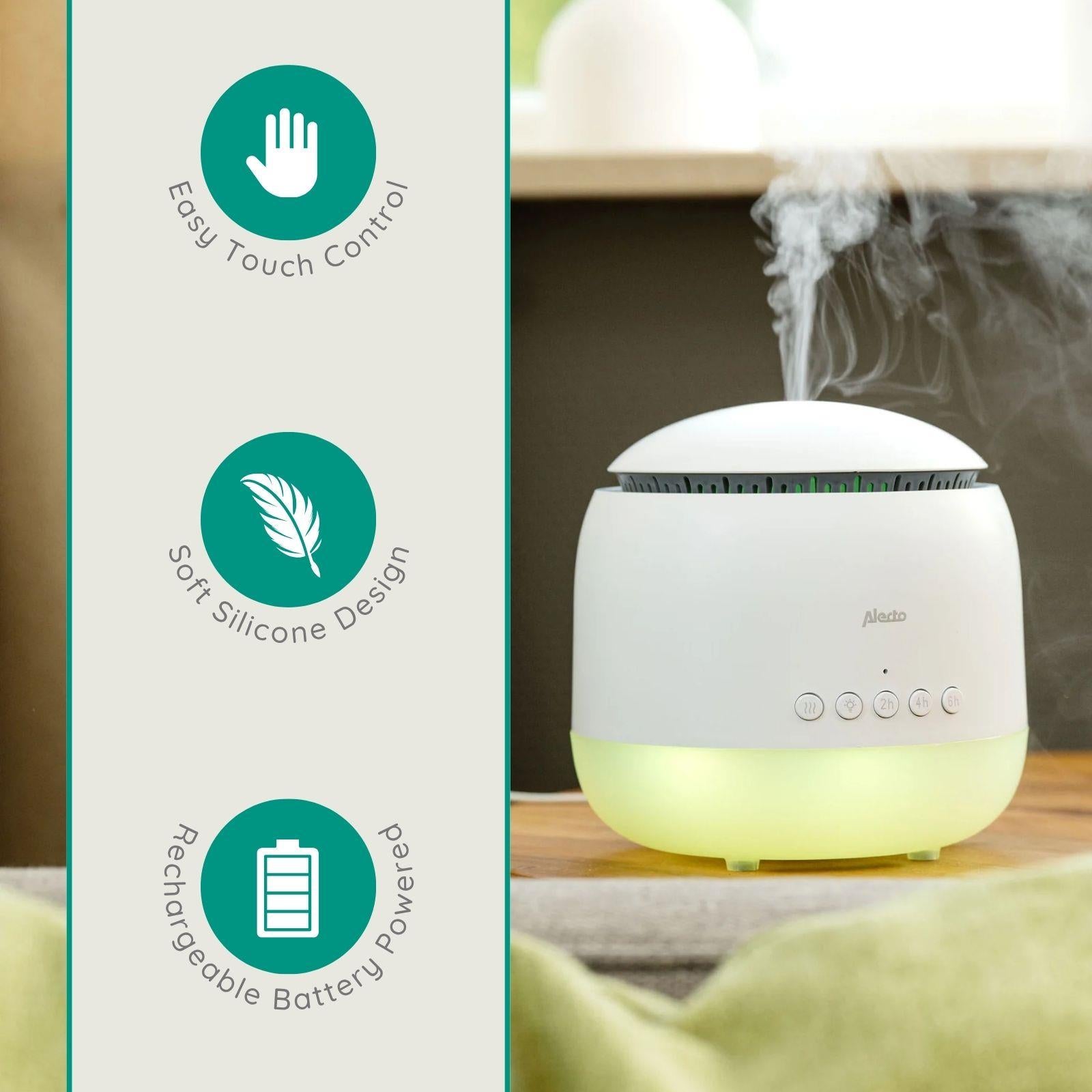 Alecto Baby Ultrasonic Aroma Diffuser, Scented Vaporizer Humidifier, Ｑuiet Diffuser With Timer Settings, Waterless Auto-Off & Night Light Projector