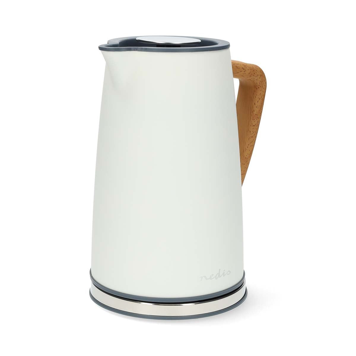 Nedis 1.7L Soft Touch Jug Kettle with Wood Effect Handle, Overheat Protection, Removeable Filter, 2.2KW - Matte White