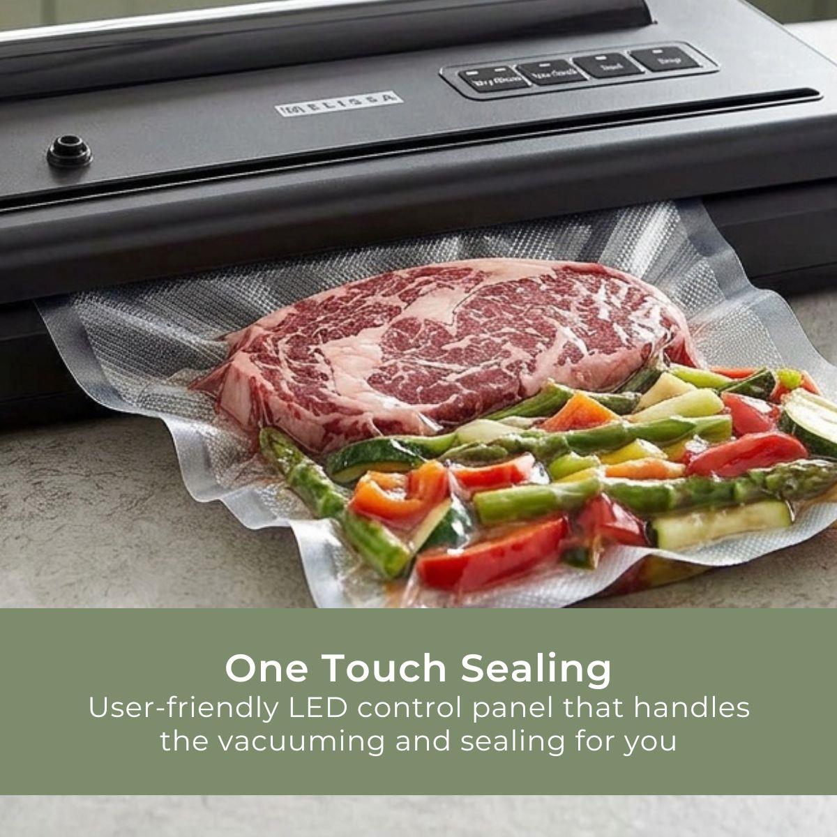 MELISSA Vacuum Sealer Machine, 28cm Seal Food Sealer, with Roll holder and 1 Roll Included for Vac/Seal/Rice/Wet/Dry Mode, Built-in Cutter and Visible LED Indicator