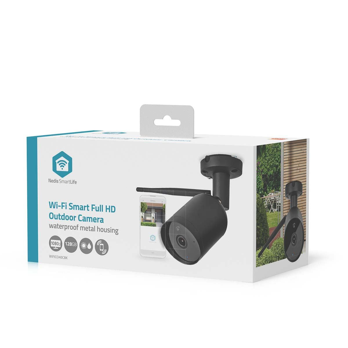 Nedis SmartLife Outdoor Camera, Full HD 1080p CCTV Home Security Cam, IP65 Waterproof, with Night Vision, 2 Way Audio and PIR Motion and Sound Sensor - Black