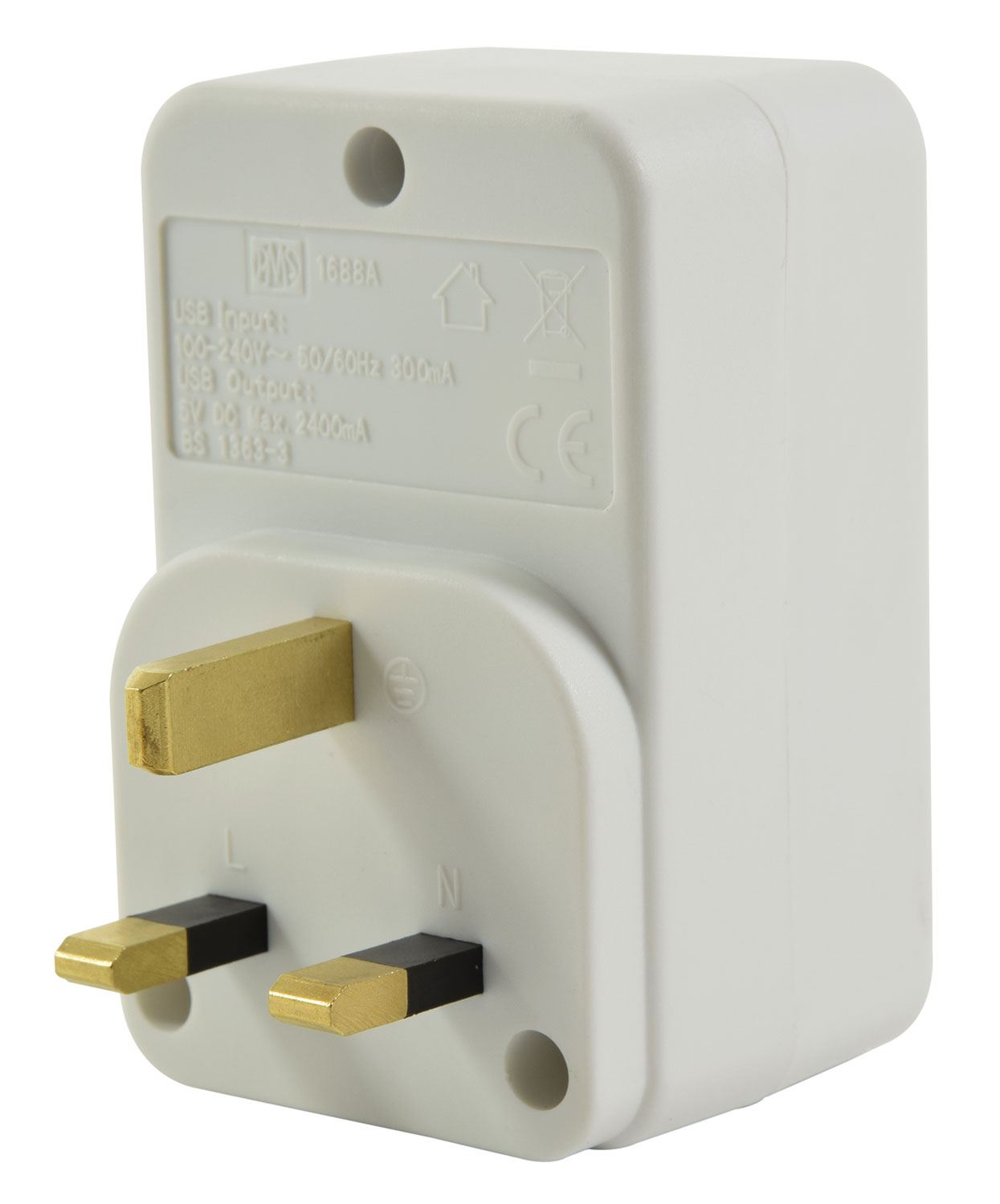 Mercury Plug Through UK Mains Charger with Dual USB Ports 2.4A for Smartphone / Tablet