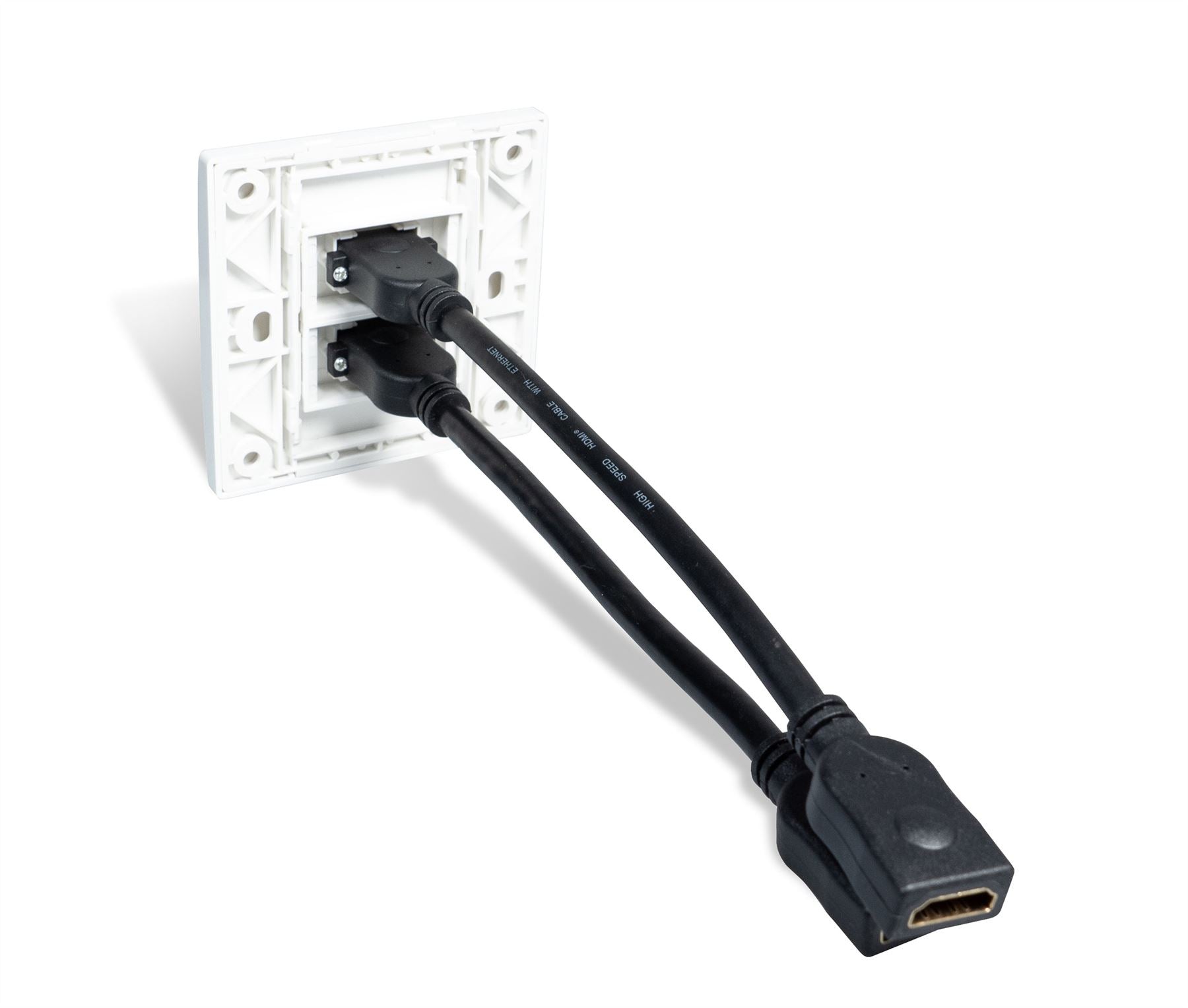 Twin HDMI Flush Mounted Wall Plate with Flying Lead Full HD HDTV 4K 2160P - White