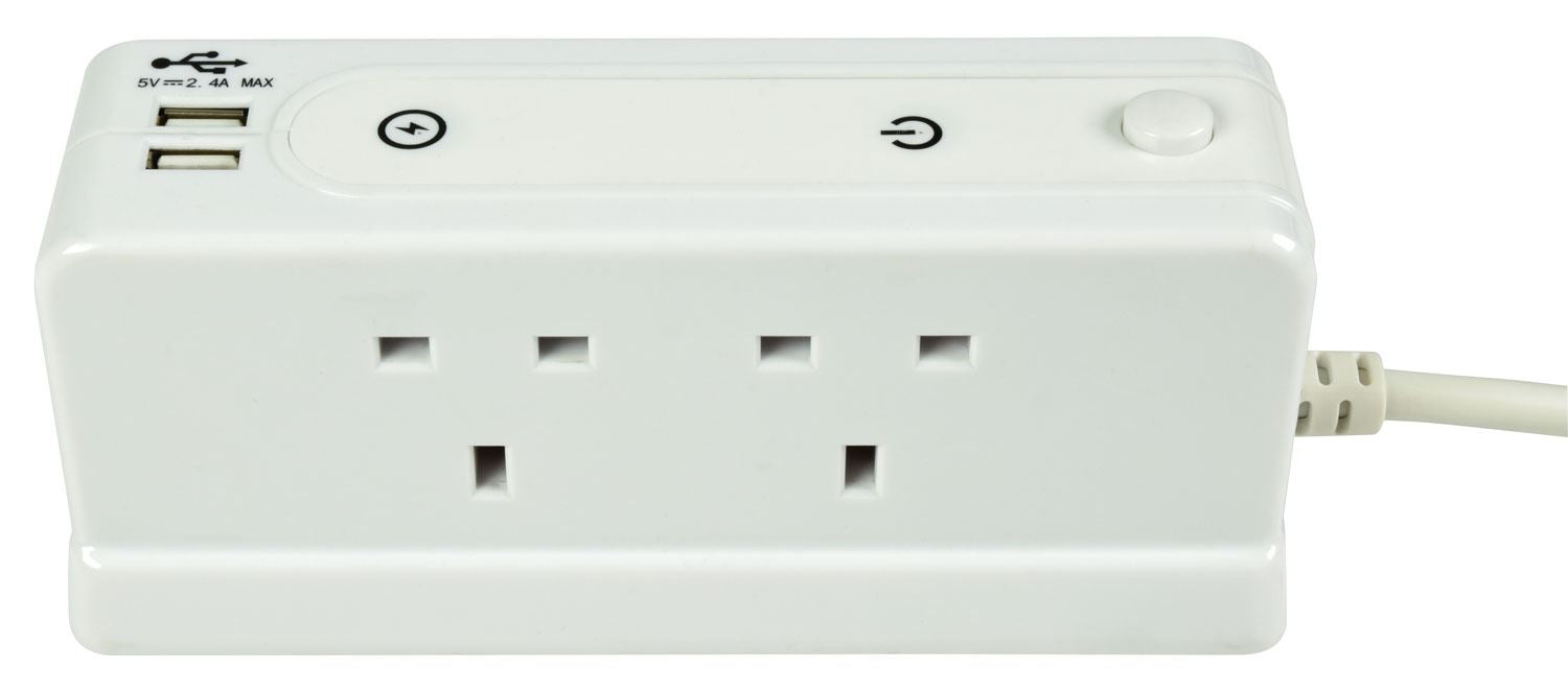 Desktop 4 Way Gang 13A Extension Cable Adapter 2 x 2.4A USB Port With Surge Protection 1m