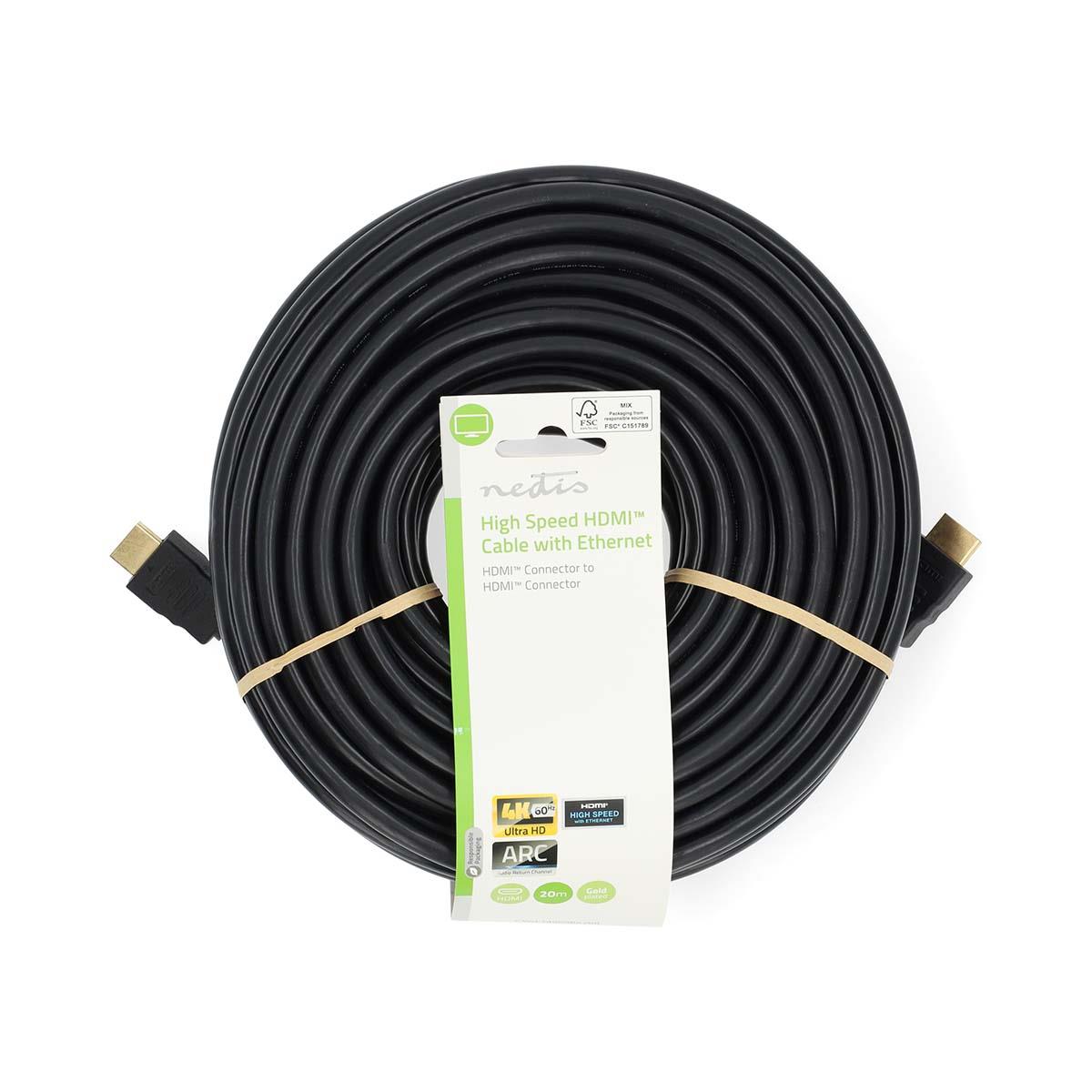 Nedis High Speed HDMI™ Cable with Ethernet | HDMI™ Connector | HDMI™ Connector | 4K@60Hz | ARC | 18 Gbps | 20.0 m | Round | PVC | Black | Label