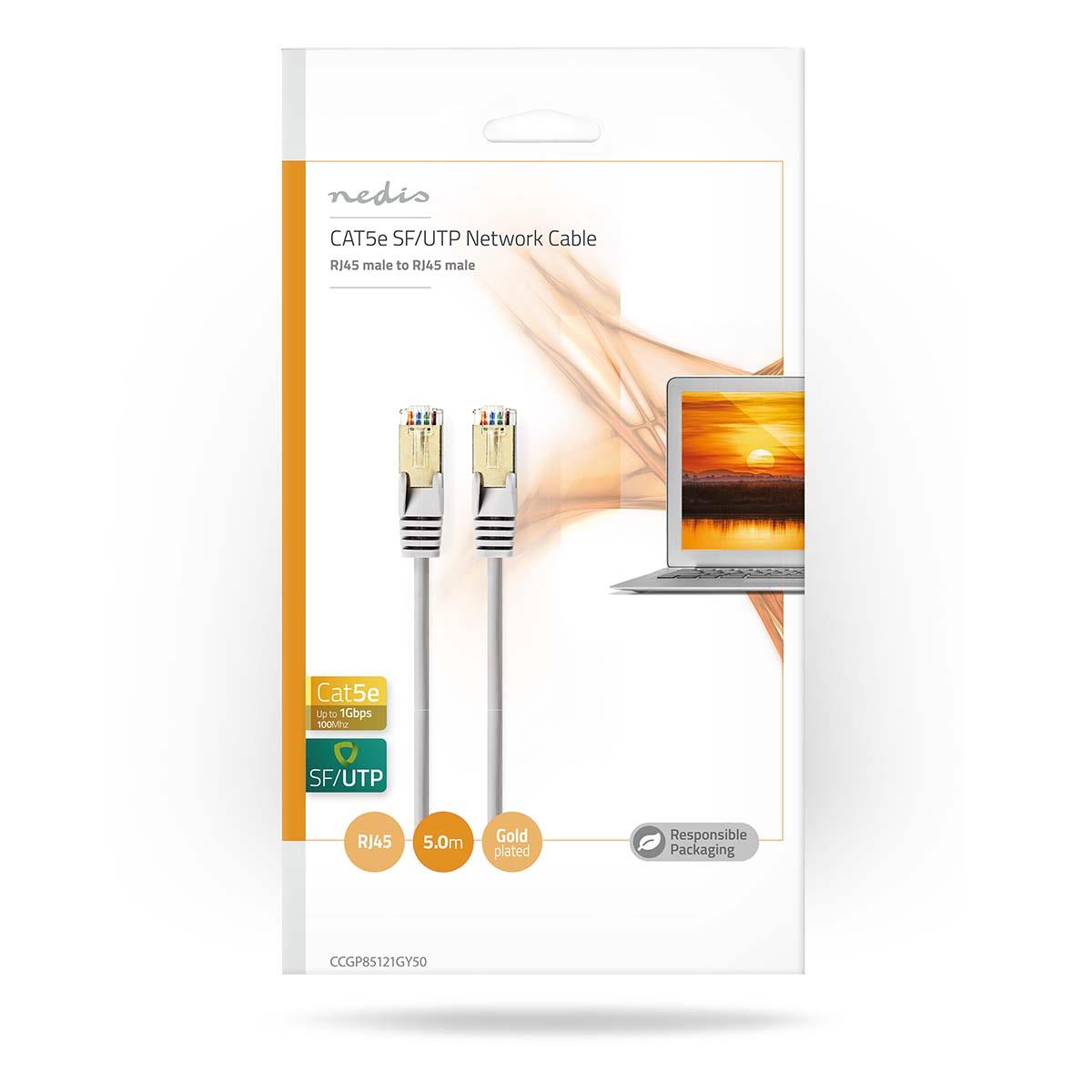 Nedis CAT5e Network Cable | SF/UTP | RJ45 Male | RJ45 Male | 5.00 m | Round | PVC | Grey | Envelope