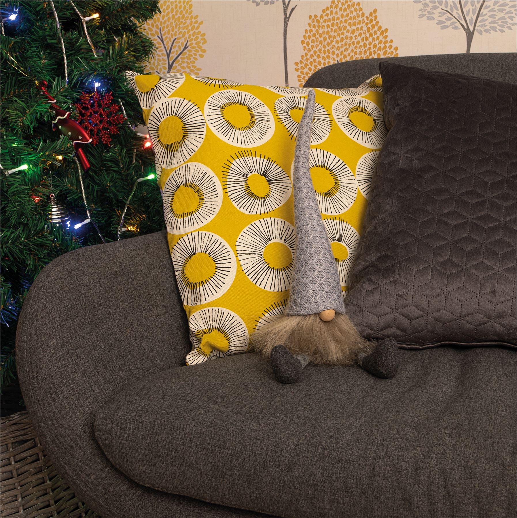 Knitted "Erik" Christmas Sitting Gonk Decoration Nordic Gnome Elf Festive Ornament with Wooden Nose - Grey