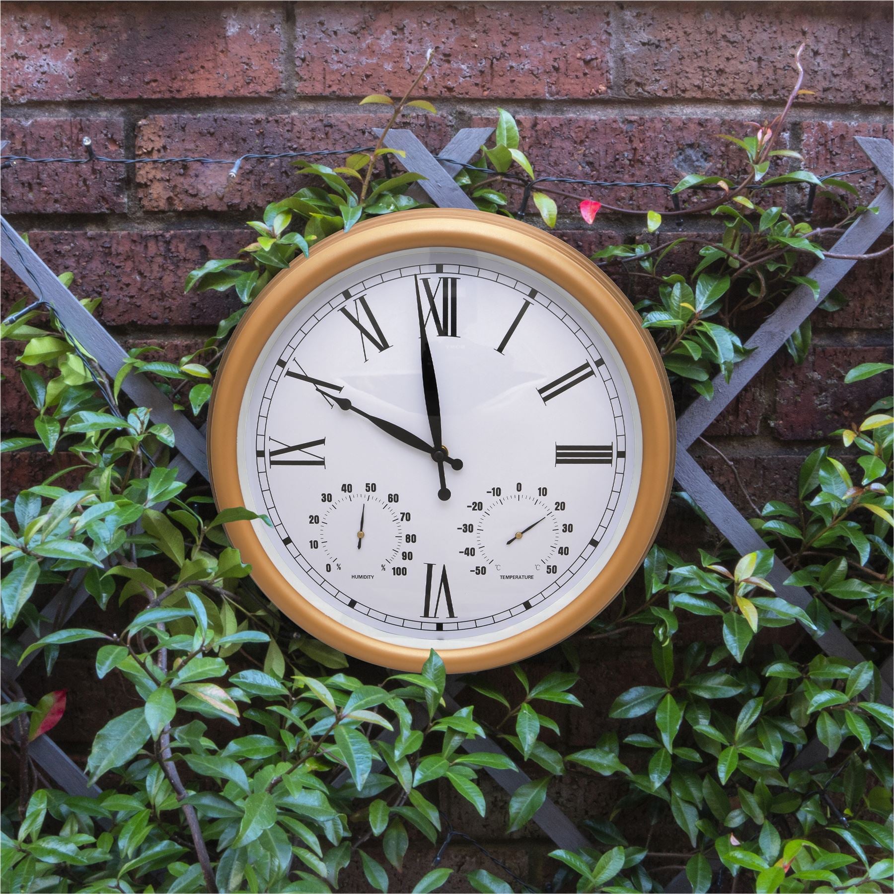 Vintage Style 15" Outdoor and Indoor Garden Wall Clock with Thermometer and Humidity Hygrometer - Copper