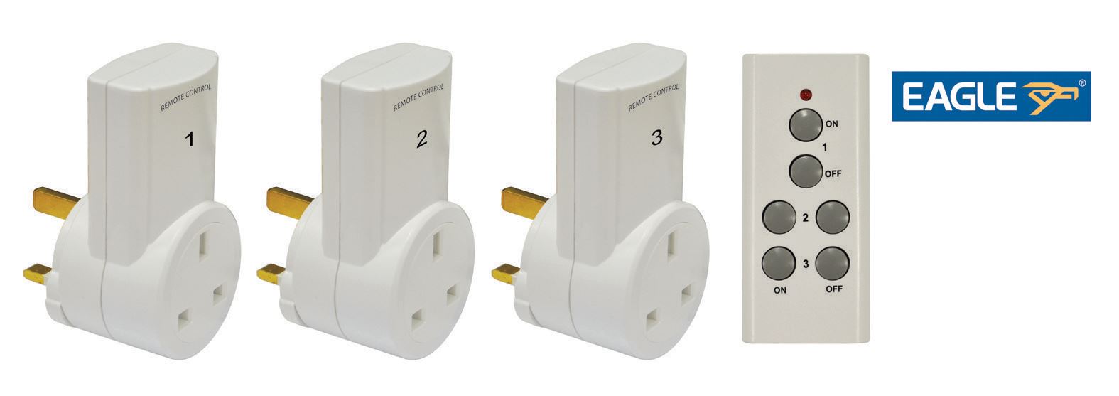 3 Pack- Remote Control Mains Plug Socket Adaptor Set