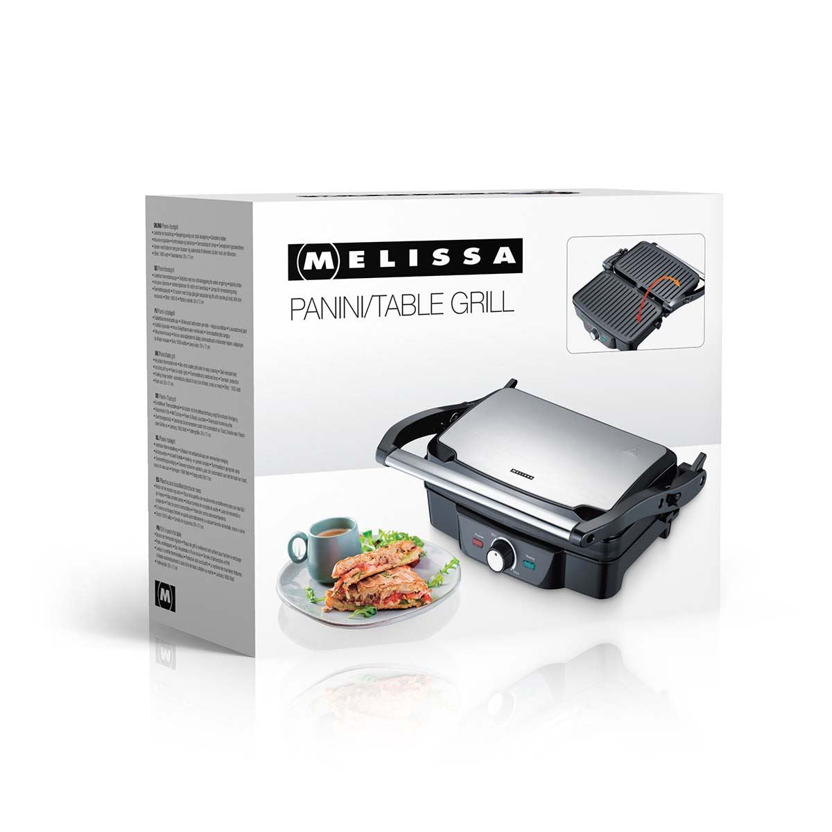 MELISSA 2-in-1 Electric Panini Press & Grill, Fold-Out, 1600W with Non-Stick Reversible Plates, Adjustable Temperature Control & Drip Tray