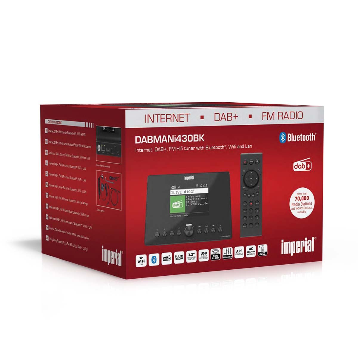 Imperial DABMAN i430BK Hybrid Radio Adapter - DAB+ FM Internet Radio, Bluetooth Transmit & Receive, WiFi Ethernet, 3.2 Inch Display, Streaming Services