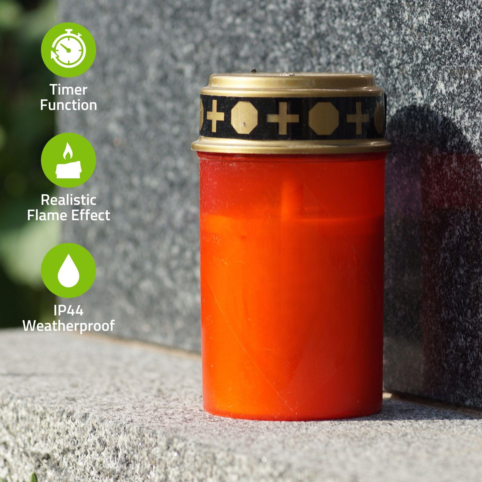 Nedis LED Grave Candle Light with Realistic Flickering Flame Effect, Battery Powered, Water Resistant, 6 Hours On / 18 Hours Off Timer - Red