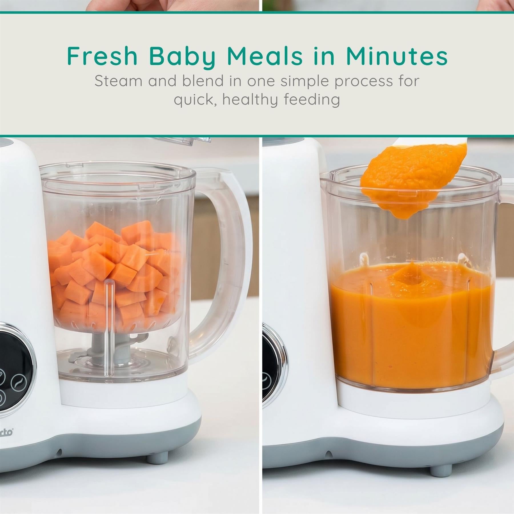 Alecto 5-in-1 Baby Food Maker, One Step Baby Food Processor Blender Grinder Puree Maker, Blend, Warm, Sterilize, Steam Cook, BPA-Free