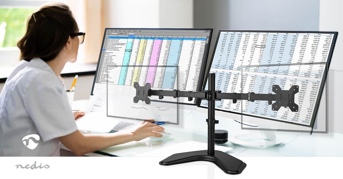 Nedis Desk Monitor Mount | 2 Screens | 15 - 32 " | 75x75 / 100x100 | Full Motion