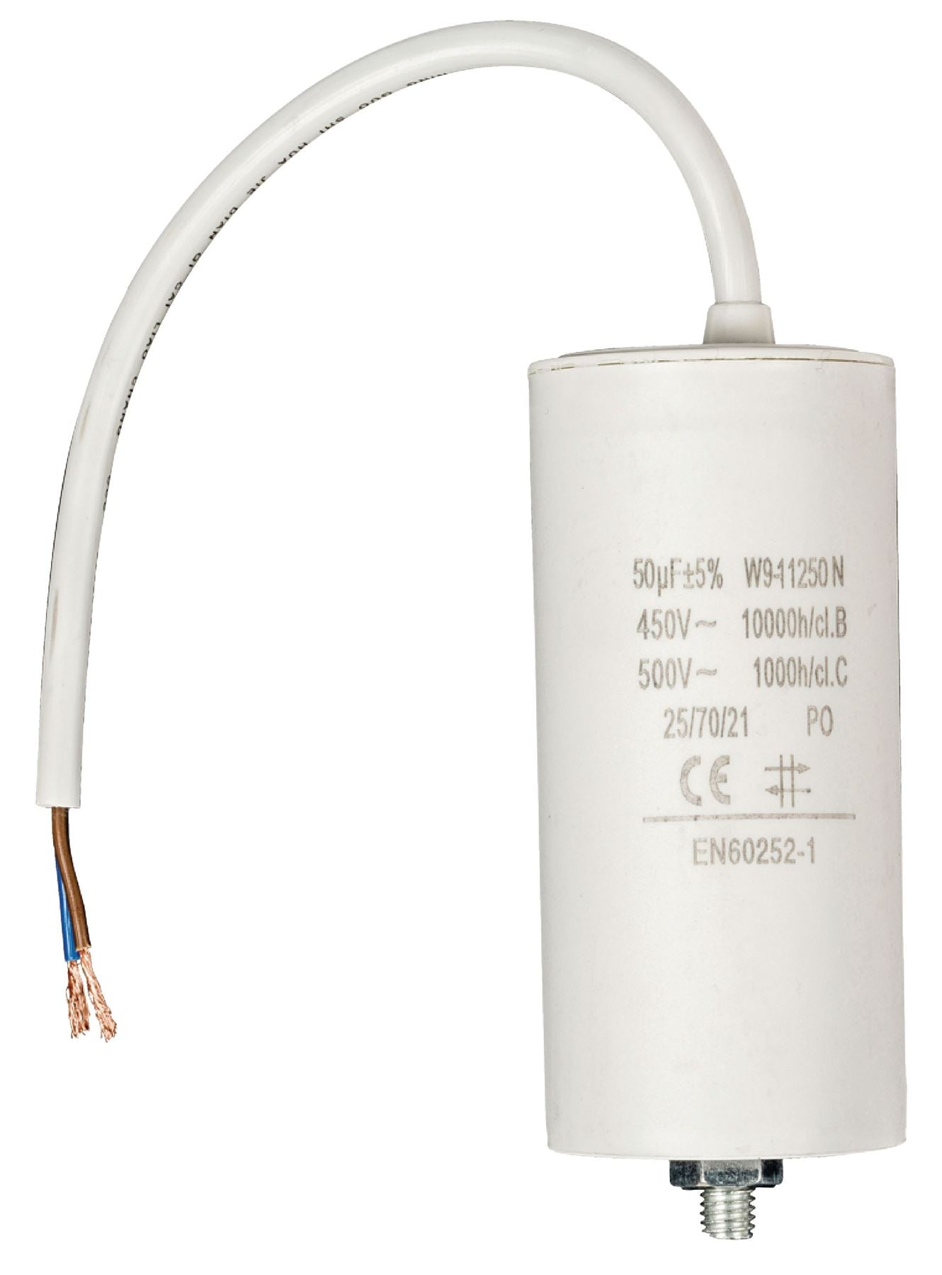 Nedis Capacitor 50.0uf / 450 V + cable, Motor Start Run, Cylindrical, White
