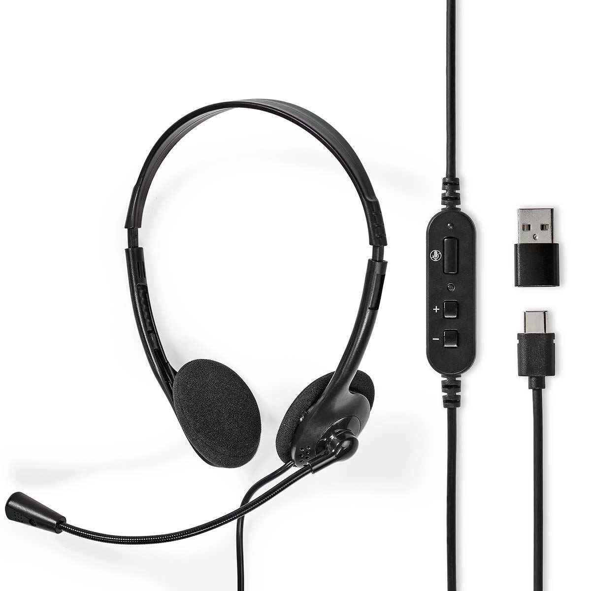 Nedis PC Headset | On-Ear | Stereo | USB Type-A / USB Type-C™ | Fold-Away Microphone | Black