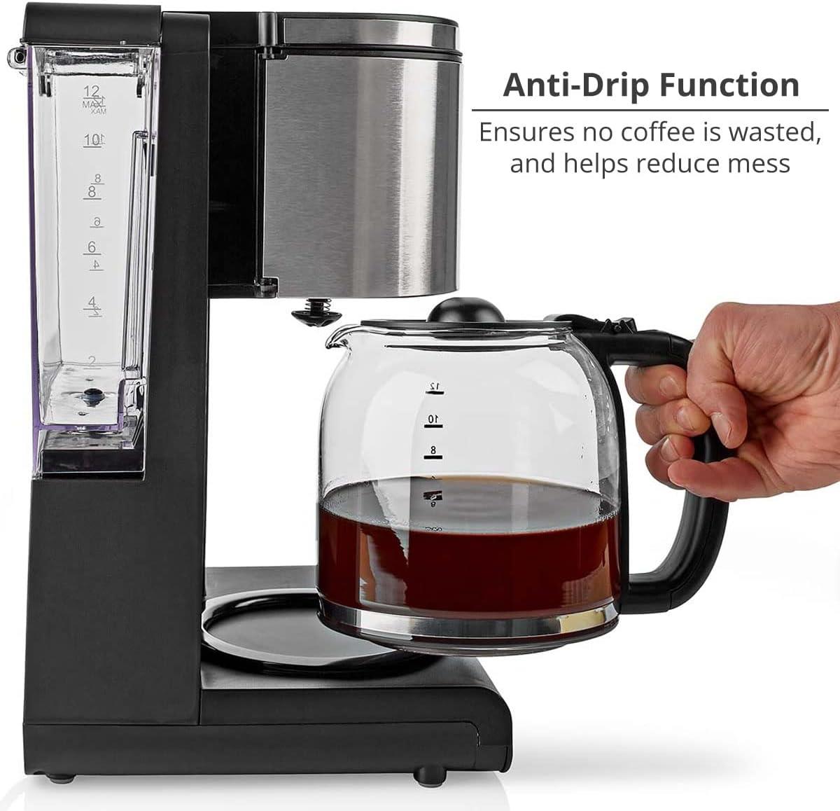 Nedis 1.5L Filter Coffee Maker Machine 12 Cup Automatic Setting Digital Timer Keep Warm Function 1000W
