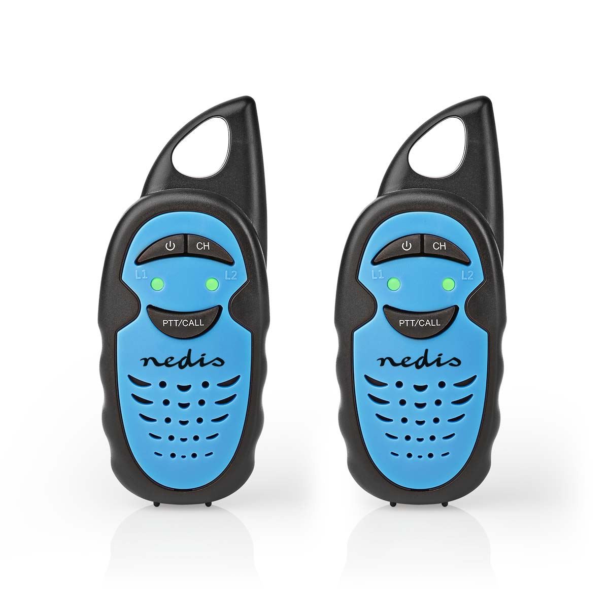 Nedis Walkie Talkies for Adults Long Range Two Way Radios - PMR Walky Talky PTT VOX Easy to Use 3 Ch | 3km | 3 Hour | Black / Blue