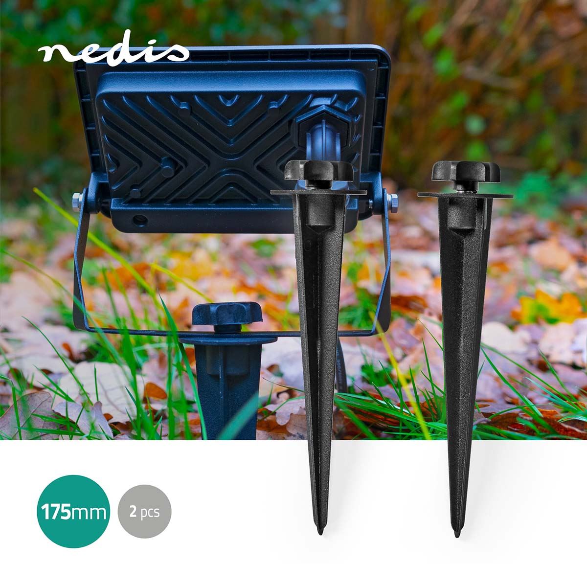 Nedis Outdoor Ground Spike for Floodlight Mouting | 2 pcs | Aluminium | Black