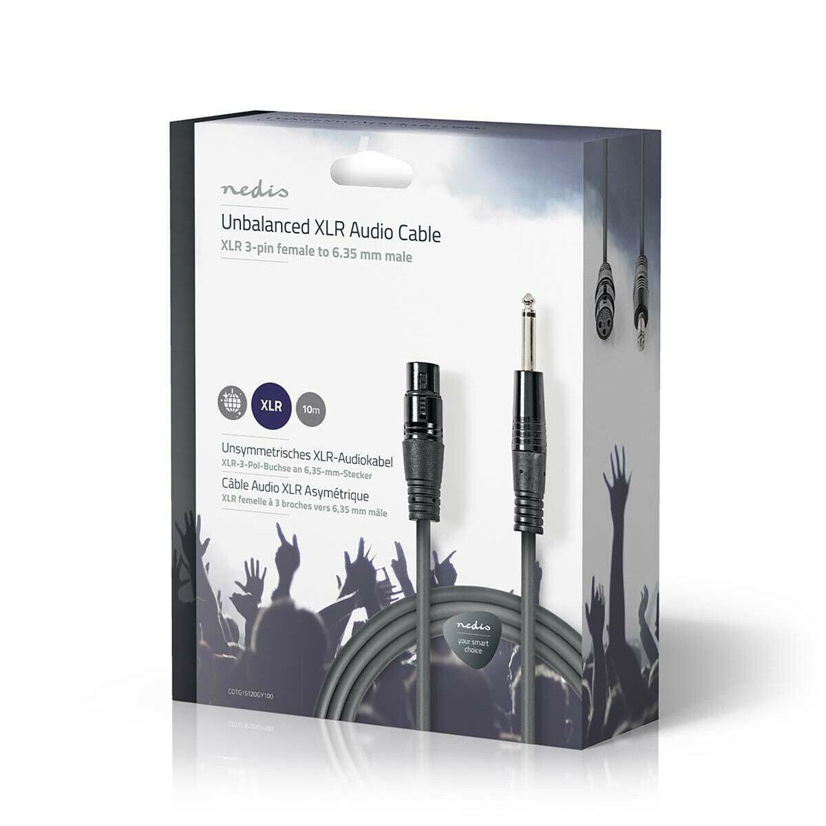 Nedis Unbalanced Audio Cable | XLR 3-Pin Female | 6.35 mm Male | Nickel Plated | 10.0 m | Round | PVC | Dark Grey | Gift Box