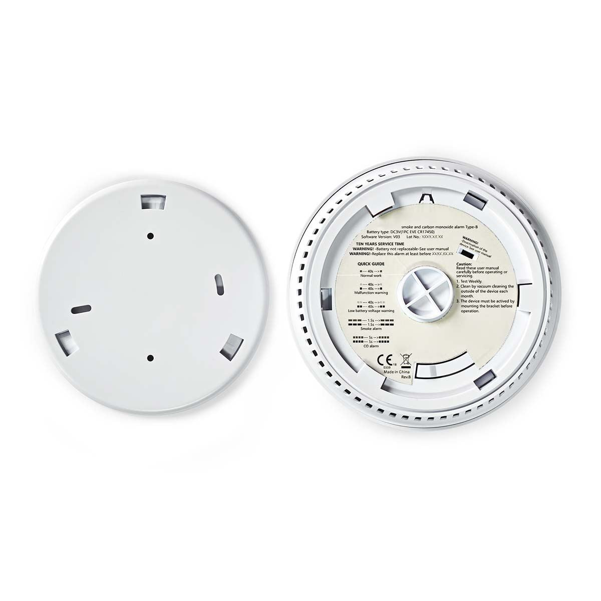 Nedis Smoke & Carbon Monoxide Alarm | Battery Powered | Battery life up to: 10 year | EN 14604 | With test button | 85 dB | ABS | White