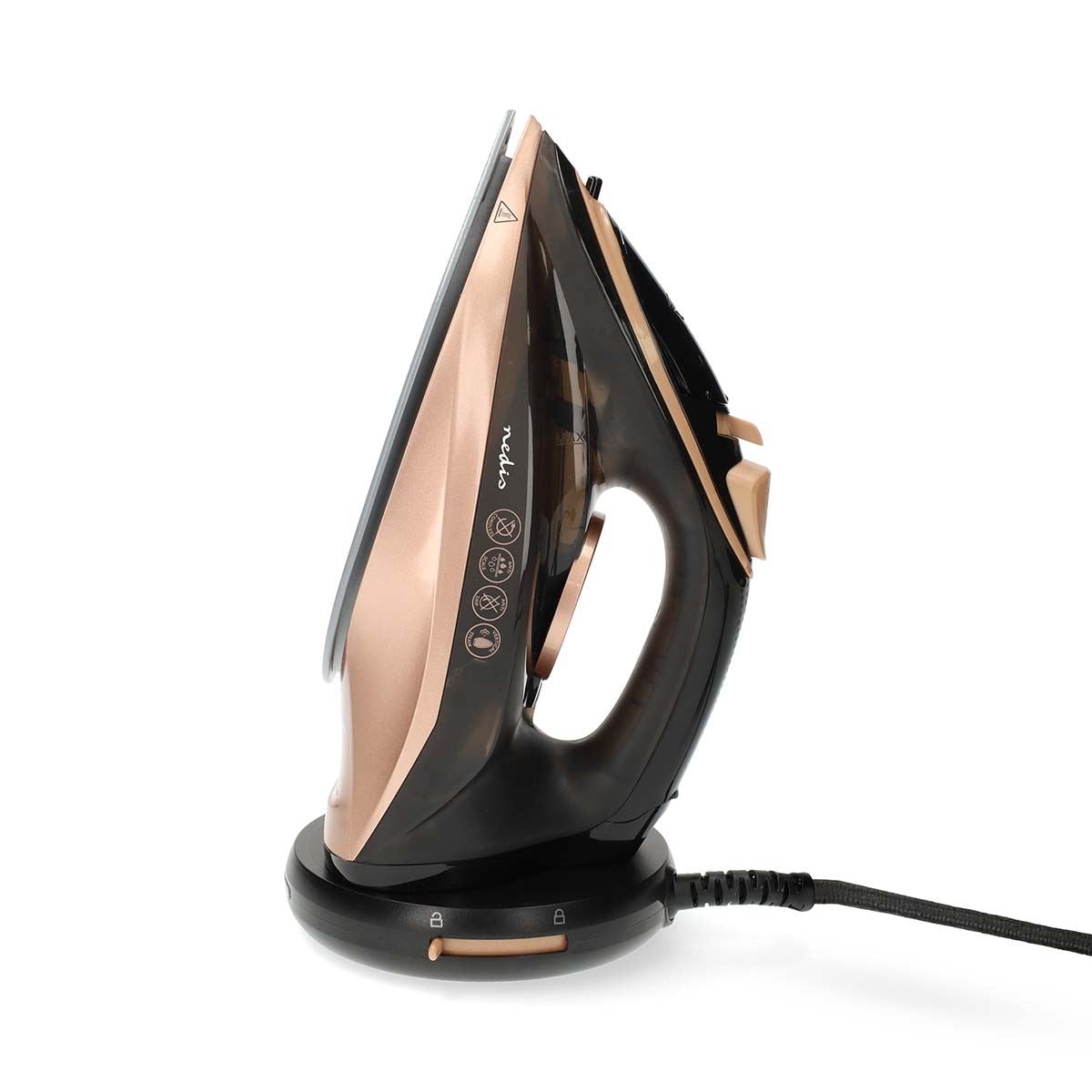 Nedis Steam Iron 2200W, Powerful Fast Heating, Adjustable Steam Control, Vertical Steam Spray Function, Large 260ml Water Tank, Stainless Steel Soleplate - Rose Gold