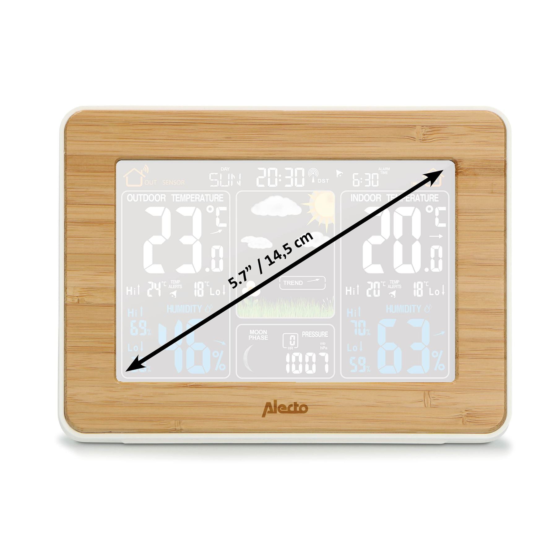 Alecto WS-1560 Indoor/Outdoor Wireless Weather Station, Temperature, Pressure, Forcast, Humidity, Moon Phase & More - Bamboo