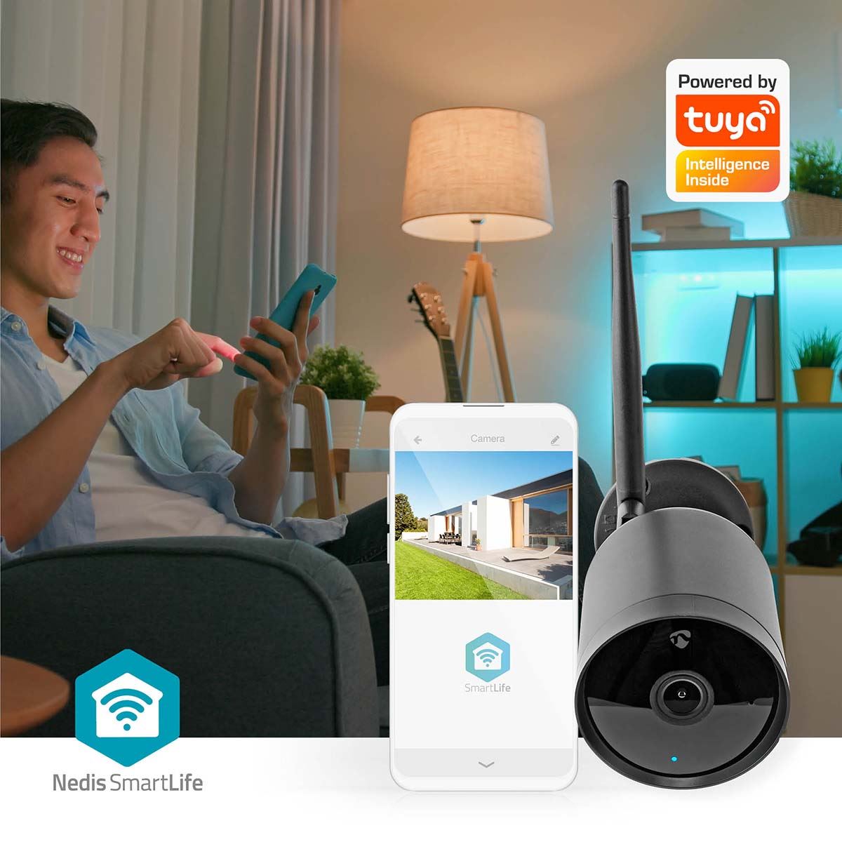 Nedis SmartLife Outdoor Camera, Full HD 1080p CCTV Home Security Cam, IP65 Waterproof, with Night Vision, 2 Way Audio and PIR Motion and Sound Sensor - Black