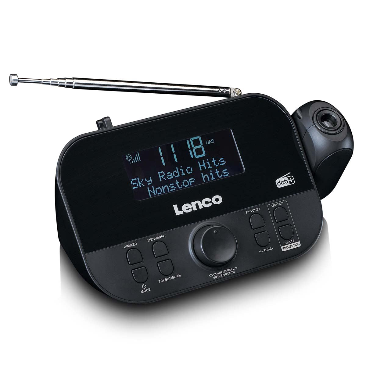 Lenco DAB+ FM Porjection Alarm Clock Radio | Black