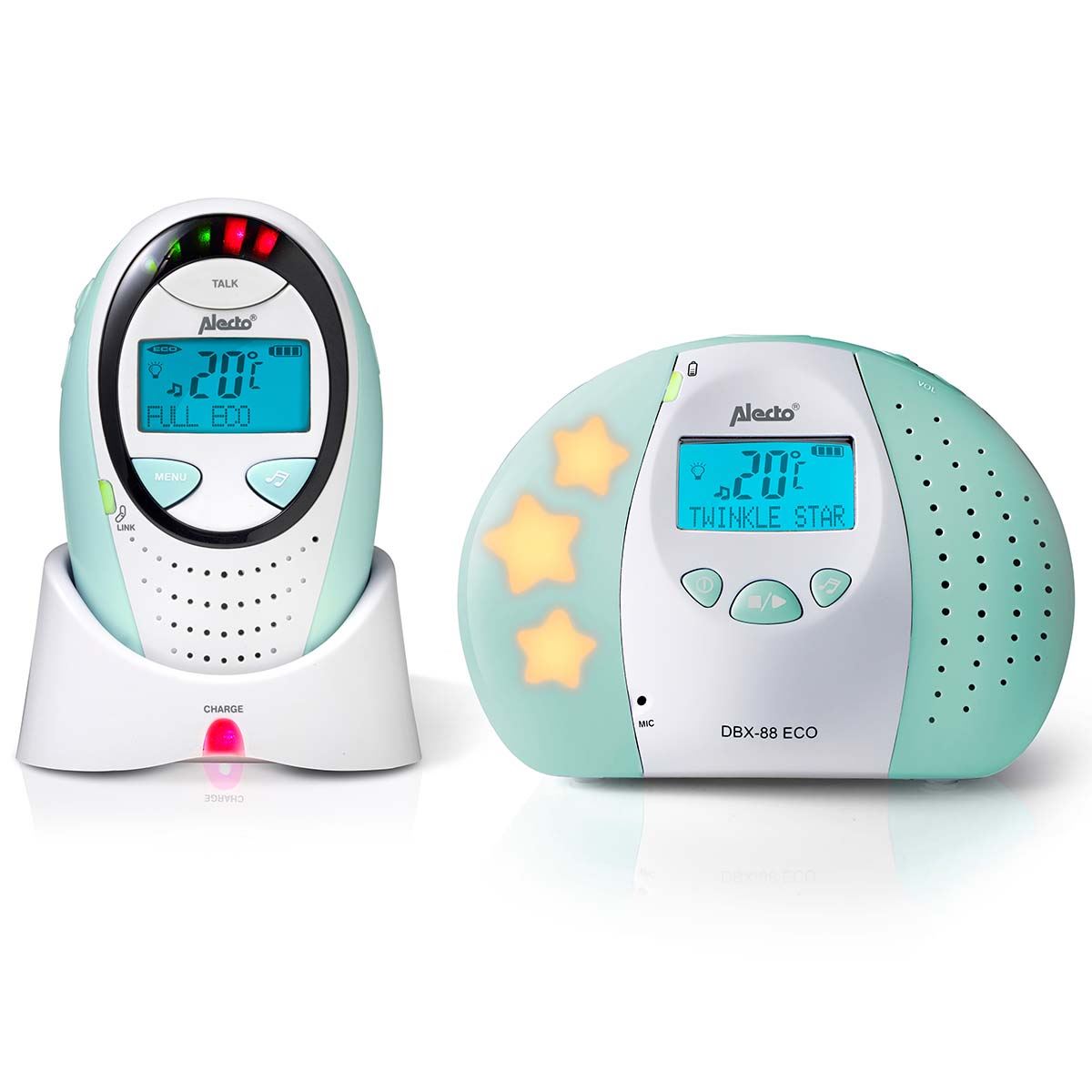 Alecto DBX88 Digital Audio Baby Monitor, Parent Unit with Rechargeable Battery, Long Range, Digital Transmission, Crystal-Clear Sound, lullaBY, Plug & Play, Sound Indicator & Alerts