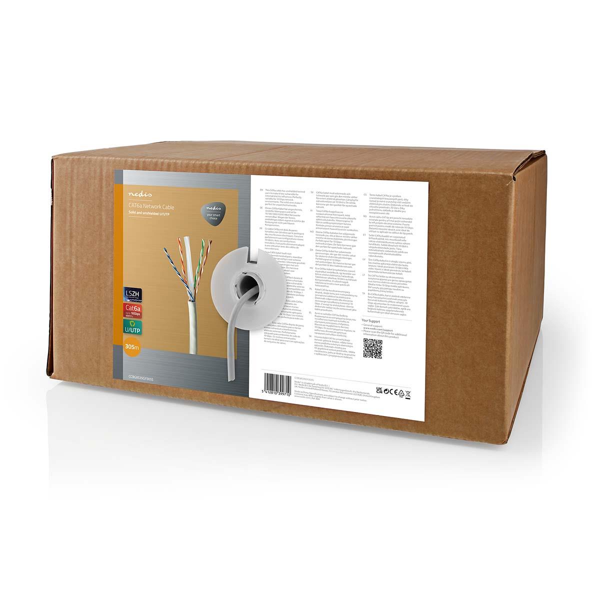 Nedis Network Cable Roll | CAT6a | Solid | U/UTP | Copper | 305.0 m | Indoor | Round | LSZH | Grey | Pull Box