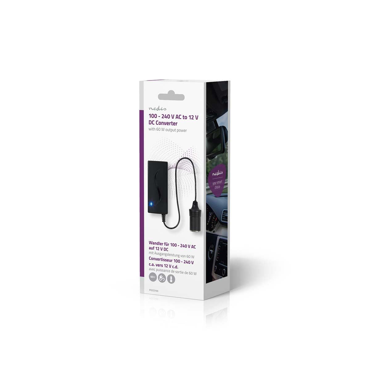 Nedis Power Converter | Mains Powered to 12V Aux Converter | 230 V AC 50 Hz | 12 V DC | 60 W  | Black