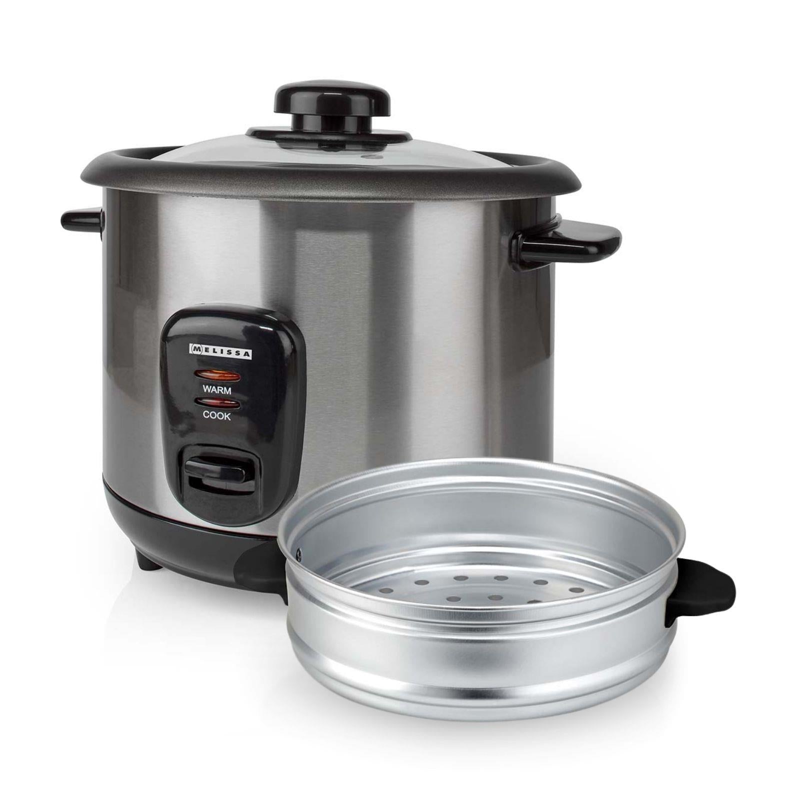 MELISSA 1L Rice Cooker with Keep-Warm Function & Boil Dry Protection, 500W, for 1-6 People, Quick Preparation Without Burning, Non-Stick Coating, Stainless Steel