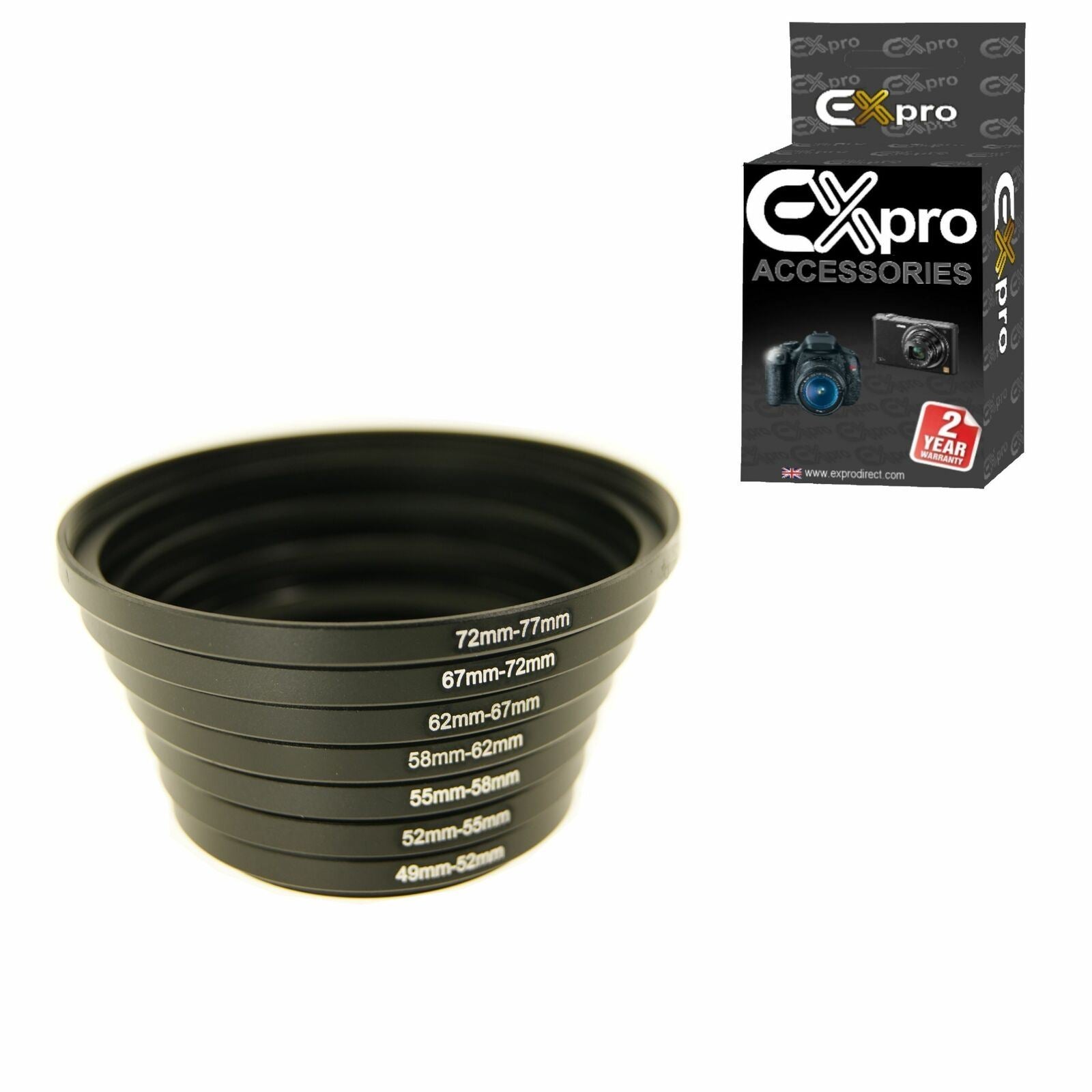Ex-Pro 77,72,67,62,58,5,52,49mm Step Down Rings Lens Adapter Filter Set