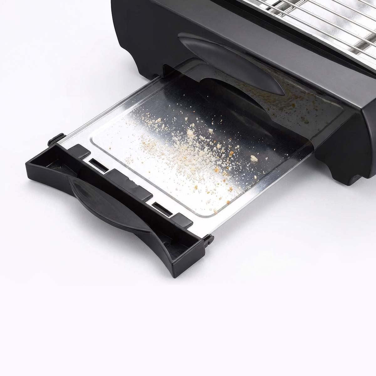 MELISSA Flat Toaster all types of Bread / Baked Goods, 600W, Timer with 6 Toast Levels, Buzzer and Crumb Tray - Black