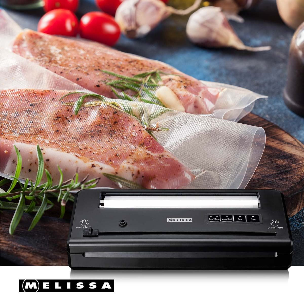 MELISSA Vacuum Sealer Machine, 28cm Seal Food Sealer, with Roll holder and 1 Roll Included for Vac/Seal/Rice/Wet/Dry Mode, Built-in Cutter and Visible LED Indicator